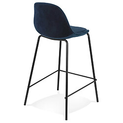 Avis Alterego Tabouret snack mi-hauteur 'FENTON MINI' en velours bleu et pied en métal noir