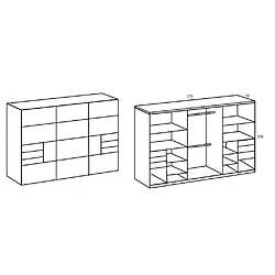 Acheter Inside 75 Armoire coulissante AMORA 270cm chêne poutre 6 tiroirs graphite porte sobre verre gris