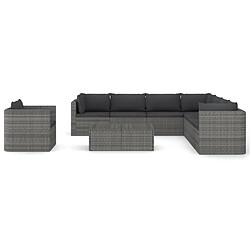 Avis Maison Chic Salon de jardin 9 pcs + coussins - Mobilier/Meubles de jardin - Table et chaises d'extérieur Résine tressée Gris -MN92284