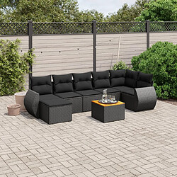 vidaXL Salon de jardin 8 pcs avec coussins noir résine tressée