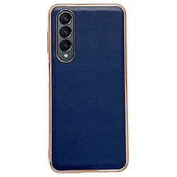 Coque en TPU + cuir véritable électroplaqué pour Samsung Galaxy Z Fold4 5G - bleu