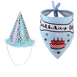 Écharpe bandana fête d'anniversaire anniversaire chien mignon avec Doggie Hat fournitures bleu