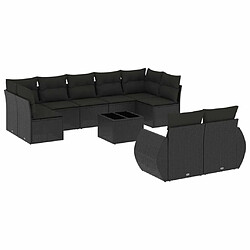 Maison Chic Salon de jardin 10 pcs avec coussins | Ensemble de Table et chaises | Mobilier d'Extérieur noir résine tressée -GKD85378