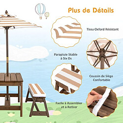 Helloshop26 Table et 2 bancs de jardin avec parasol et coussins en sapin table de pique-nique pour 4 enfants café 20_0009448