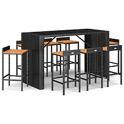 vidaXL Ensemble de bar jardin 9 pcs noir poly rotin/bois massif acacia