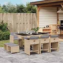 vidaXL Ensemble à manger de jardin et coussins 11 pcs mélange beige