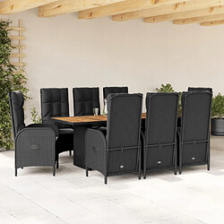 Maison Chic Ensemble à manger d'extérieur 9 pcs avec coussins,Salon de jardin noir résine tressée -GKD328031