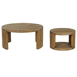 Pegane Set de 2 tables d'appoints rondes en bois de pin coloris naturel