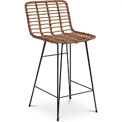 ICONIK INTERIOR Tabouret de bar en rotin avec dossier - Boho Bali Design - 75cm - Catori Bois naturel