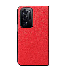 Coque en TPU + cuir véritable anti-rayures, antichoc, texture croisée rouge pour votre Oppo Find N