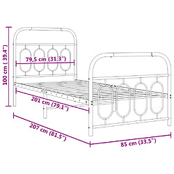 Vidaxl Cadre de lit métal avec tête de lit/pied de lit blanc 80x200 cm pas cher