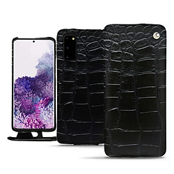 Housse cuir Samsung Galaxy S20 - Rabat vertical - Crocodile nero ( Noir / Black) - NOREVE