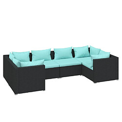 vidaXL Salon de jardin 6 pcs avec coussins résine tressée noir