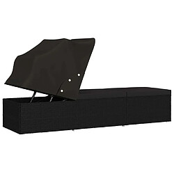 Maison Chic Chaise longue avec auvent et coussin | Bain de soleil Relax | Transat Résine tressée Noir -GKD42322 pas cher