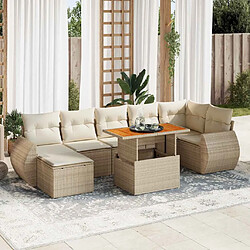 vidaXL Salon de jardin avec coussins 8 pcs beige résine tressée