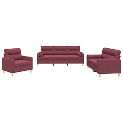 vidaXL Ensemble de canapés 3 pcs avec coussins rouge bordeaux tissu