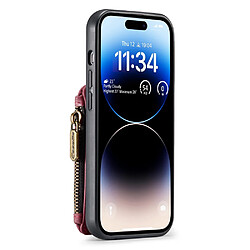 Etui en PU CASEME avec béquille à fermeture éclair, porte-cartes et bandoulière pour votre iPhone 14 Pro - rose