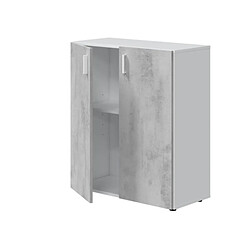 Dansmamaison Armoire basse 2 portes battantes Blanc/Béton - SIMINTI pas cher