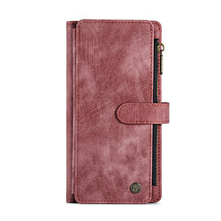 Caseme Etui en PU + TPU antidérapante avec support, porte-cartes et poche zippée rouge pour votre Samsung Galaxy Note 10 Plus/Note 10 Plus 5G