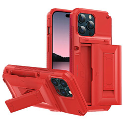 Coque en TPU anti-chocs avec béquille et porte-carte pour votre iPhone 14 Pro - rouge