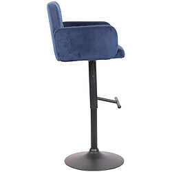 Decoshop26 Tabouret de bar pivotant en velours bleu et métal noir avec accoudoirs repose-pieds et dossier TDB10655