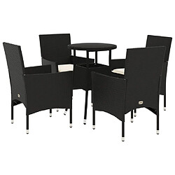 vidaXL Ensemble à manger de jardin et coussins 5 pcs noir rotin verre