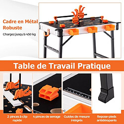 Avis Helloshop26 Établi pliable avec 2 pinces et 4 serrages table de travail portable avec 3 boîtes à outils banc de menuiserie charge 454 kg pour garage orange 20_0009707