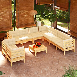 Maison Chic Salon de jardin 10 pcs + coussins - Mobilier/Meubles de jardin - Table et chaises d'extérieur crème Bois de pin solide -MN38743