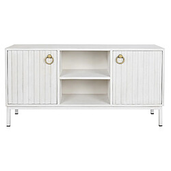 Pegane Meuble TV en bois de manguier coloris blanc et métal doré - Longueur 120 x Profondeur 40 x hauteur 60 cm