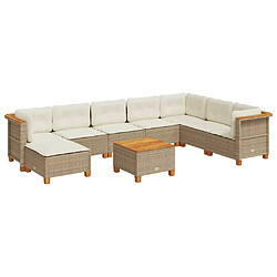 vidaXL Salon de jardin avec coussins 9 pcs beige résine tressée