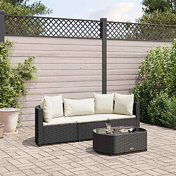 vidaXL Salon de jardin 4 pcs avec coussins noir résine tressée