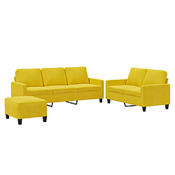 vidaXL Ensemble de canapés 3 pcs avec coussins Jaune Velours