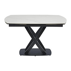 Avis Vente-Unique Table à manger extensible 4 à 8 personnes en céramique, verre trempé et acier inoxydable - Effet marbre blanc et Noir - LIOMELI de Maison Céphy