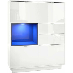 Mpc Buffet Intégralement Laqué Blanc Insertion Noir Laqué + LED 123 X 103 X 38