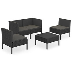 Maison Chic Salon de jardin 5 pcs + coussins - Mobilier/Meubles de jardin - Table et chaises d'extérieur Résine tressée Noir -MN70133