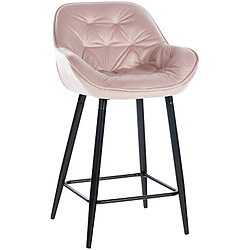 Decoshop26 Tabouret de bar chaise haute x1 assise effet capitonnée en velours rose et métal noir 10_0004889