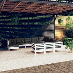 Maison Chic Salon de jardin 11pcs + coussins - Mobilier/Meubles de jardin - Table et chaises d'extérieur blanc bois de pin -MN29589