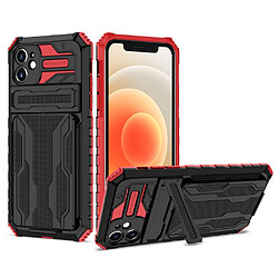 Coque en TPU antichoc avec porte-cartes détachables rouge pour votre Apple iPhone 12 6.1 pouces