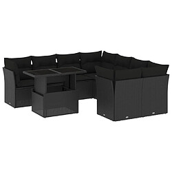 vidaXL Salon de jardin 9 pcs avec coussins noir résine tressée