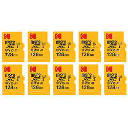 Pack de 10 KODAK Micro SDXC 128GB Premium - Vitesse et Fiabilité pour un Stockage Exceptionnel - Noir