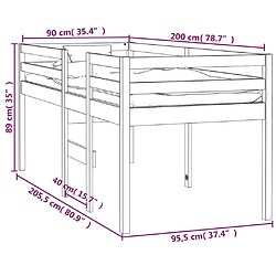 vidaXL Lit haut sans matelas marron miel 90x200 cm bois de pin massif pas cher