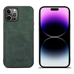 Coque en TPU + PU anti-rayures avec deux porte-cartes pour votre iPhone 14 Pro - vert