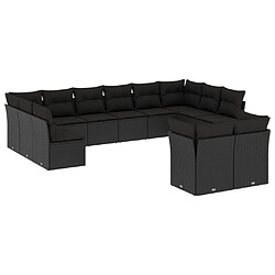 vidaXL Salon de jardin 12 pcs avec coussins noir résine tressée