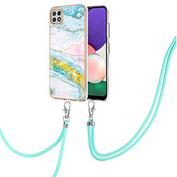 Coque en TPU en marbre, électroplaqué, avec cordon vert 004 pour votre Samsung Galaxy A22 5G (EU Version)