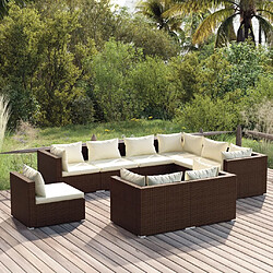 vidaXL Salon de jardin 9 pcs avec coussins Résine tressée Marron