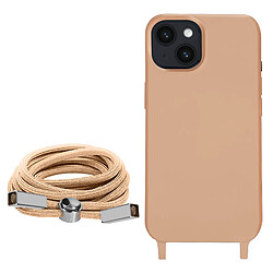 Avizar Coque Cordon iPhone 14 Semi-rigide avec Lanière Tour du Cou 80cm rose