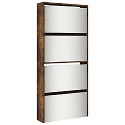 vidaXL Armoire à chaussures miroir à 4 niveaux chêne fumé 63x17x134 cm