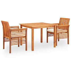 Maison Chic Mobilier à dîner 3 pcs de jardin - Ensemble table et chaises d'extérieur - Salon/Mobilier de jardin classique et coussins Acacia solide -MN35571