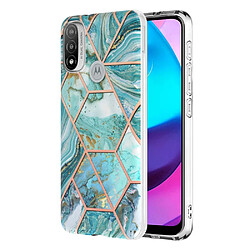 Coque en TPU anti-empreintes digitales, galvanoplastie IMD IML, motif marbre, 2,0 mm bleu pour votre Motorola Moto E20/E30/E40