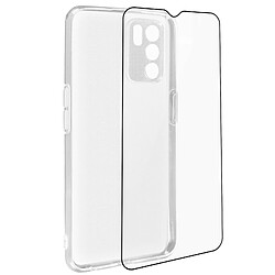 Avizar Coque Oppo A16 et A16s Silicone Souple Verre Trempé 9H Transparent Noir